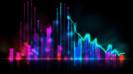 Fototapeta premium business growth chart with an arrow moving upward with neon background, copy space, 16:9