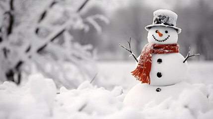 Snowman in the snow. Generative AI