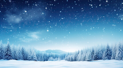 Fototapeta na wymiar a snowy landscape with trees and a sky full of stars. generative ai