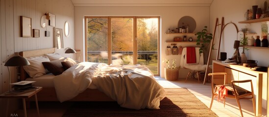 Obraz na płótnie Canvas Interior design comfortable Bedroom. AI generated image