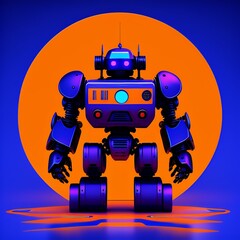 Small standing robot,a blue robot with big eyes,robot with a gun,Small robot assistant full length