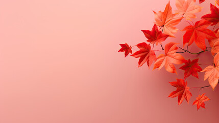  a bunch of red and orange leaves on a pink background.  generative ai