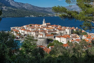 Scenic view of Korcula island at night in Croatia