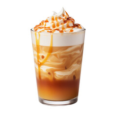 Caramel Macchiato is Latte with caramel syrup a drizzle on top ,with transparent background.