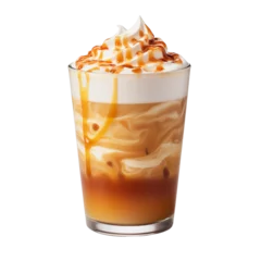 Fotobehang Caramel Macchiato is Latte with caramel syrup a drizzle on top ,with transparent background. © bird_saranyoo