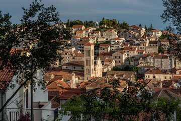Scenic view of Korcula island at night in Croatia