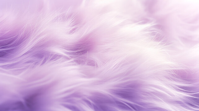 Fur texture. Background of light purple faux fur that appears to be in motion. Backdrop of ethereal fur background with long, wispy strands of fur in a pastel lavender color