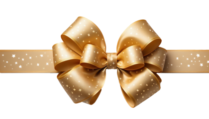  Gold Star Gift Bow Ribbon isolated on transparent background,png
