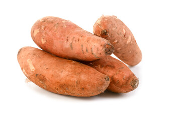 Sweet potatoes on white background