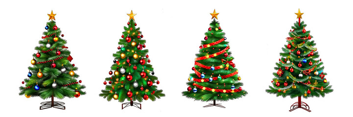 Set of Christmas Tree with light isolated on transparent background PNG AI Generative - obrazy, fototapety, plakaty