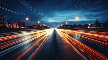 Fototapeta na wymiar Long exposure photograph of car lights on a busy urban road at night, creating mesmerizing light trails