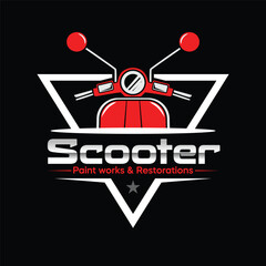 Vector illustration of a modern logo with a red scooter on the black background