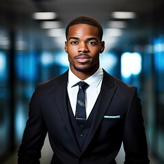 close up shot of handsome black business man in office