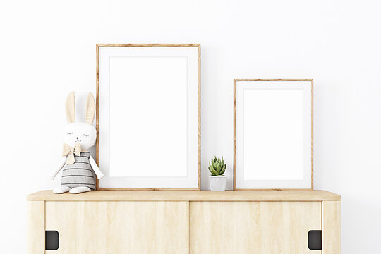 Boho baby room mockup frame, 3D render	