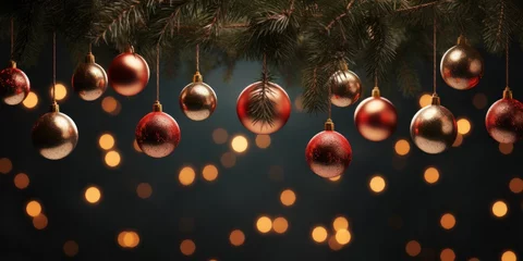 Fotobehang christmas decorations on spruce tree © sirisakboakaew