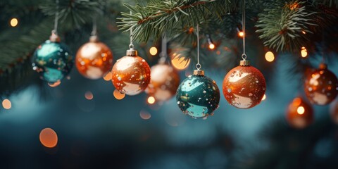 christmas decorations on spruce tree