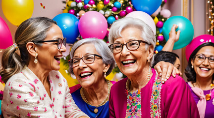 Obraz na płótnie Canvas Sonrisas Doradas: Ancianas Celebrando Juntas