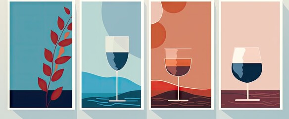 set of four colorful images showing three glasses Generative AI