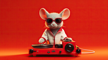  a mouse dj mixing on a turntable with sunglasses on.  generative ai - obrazy, fototapety, plakaty