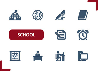School Icons. Education, Classroom, Teacher, Book, Learning Icon