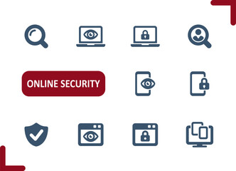 Online Security Icons. Data, Virus, Antivirus, Scan, Internet, Hacking Icon