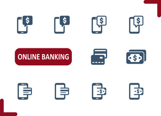 Online Banking Icons. Internet Banking, Online Shopping, E-commerce, Mobile Phone, Computer Icon