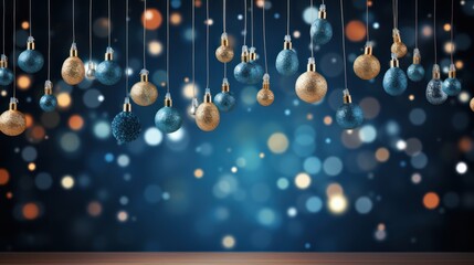 christmas holiday illumination and decoration concept - christmas garland bokeh lights over dark blue background