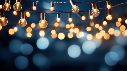 christmas holiday illumination and decoration concept - christmas garland bokeh lights over dark blue background
