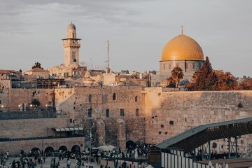 Dome of The Rock and Western Wall in the Holy City of Jerusalem, Israel.