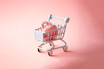 Basket or shopping cart icon on a plain background concept for online shopping. 3D rendering illustration.