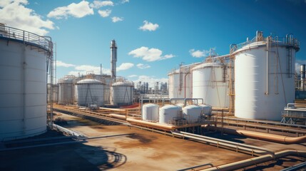 Obraz premium Large storage tanks and silos used for storing raw materials in an industrial facility.