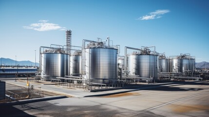 Obraz premium Large storage tanks and silos used for storing raw materials in an industrial facility.