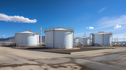 Obraz premium Large storage tanks and silos used for storing raw materials in an industrial facility.