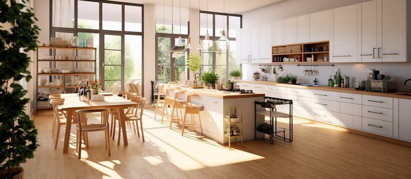 Interior design modern of kitchen in penthouse. AI generated image