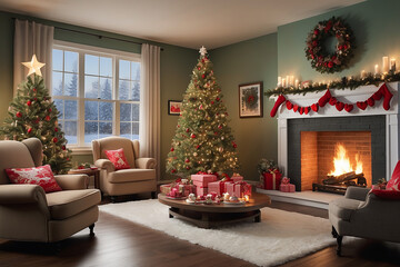 decorated living room on Christmas Eve