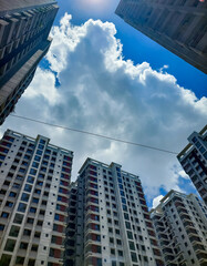 Blue sky with white cloud in city space