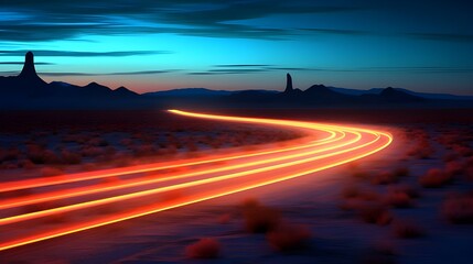 Overlooking a bustling highway, data streams visibly flow above it, represented by glowing lines of light that signify the movement of communications