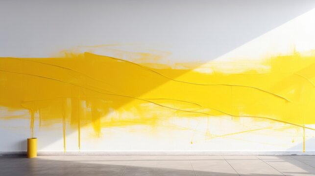 Painter removes masking tape and creates a sharp border between a yellow