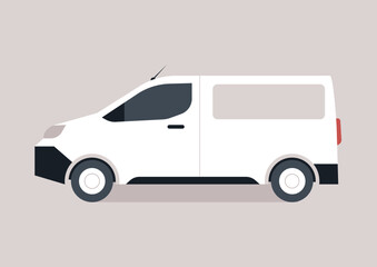 An image of a panel van in a side view, representing a typical courier service vehicle used for delivering packages and mail