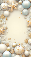 Christmas and New Year background with balls and snowflakes. Copy space.