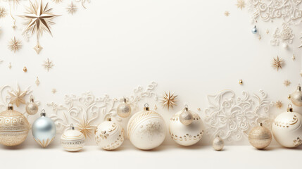 Christmas and New Year background with balls and snowflakes. Copy space.