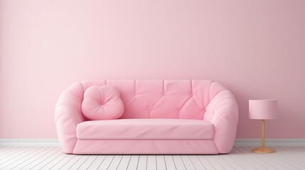Fototapeta na wymiar baby pink Sofa in wall child room interior. pink sofa pink living room minimal style. generative ai
