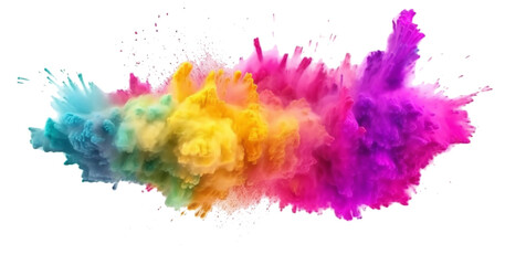 Fototapeta na wymiar colorful rainbow holi paint color powder explosion isolated white wide panorama background transparent PNG