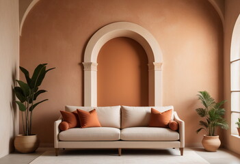 The Art of Living: Beige Sofa with Terra Cotta Pillows
