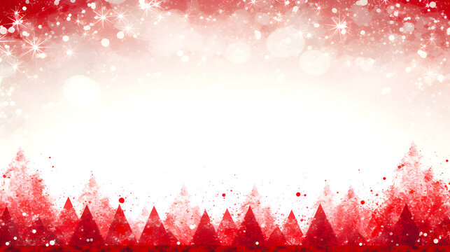 Red festive background, sparkles, white lights, snowy Christmas trees, holiday theme, bright stars, magical atmosphere, dreamy, winter celebration