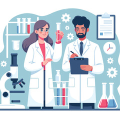 Caucasian scientist and Indian researcher in a vector lab setting.