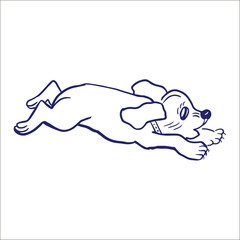 Blue hand sketch the running puppy. Vector illustration.