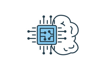 artificial intelligence icon. brain and cpu. icon related to device, artificial intelligence. flat line icon style. simple vector design editable