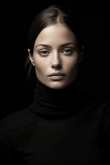 Fototapeta premium A Professional Photo of an Attractive Blonde and Green Eyed Model In Black clothing on a Black Background.