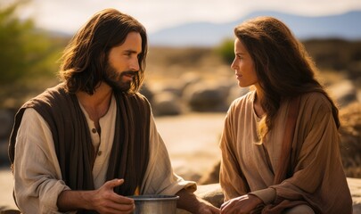 Samaritan of the well. Jesus Christ and the Samaritan woman. - symbolism of Jesus at the well with the Samaritan woman